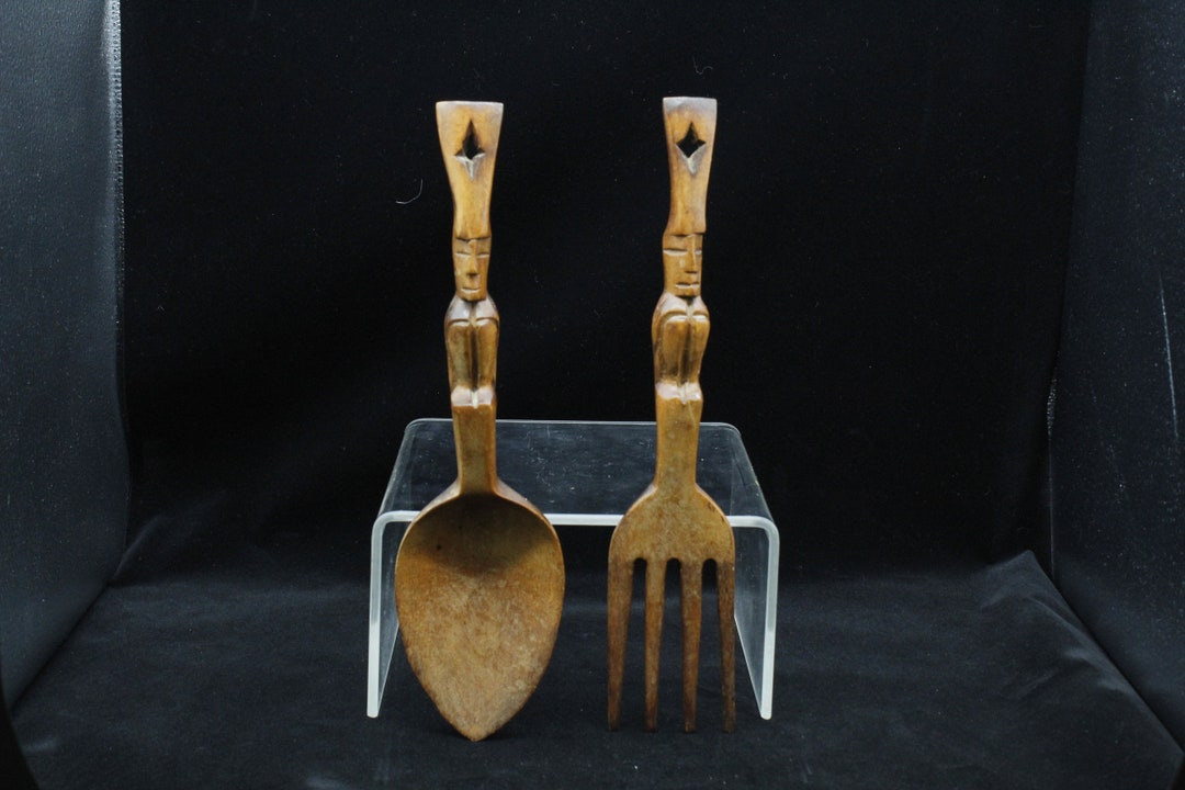 Vintage Tiki Spoon and Fork Wood Wall Hanging Set V1833 Etsy