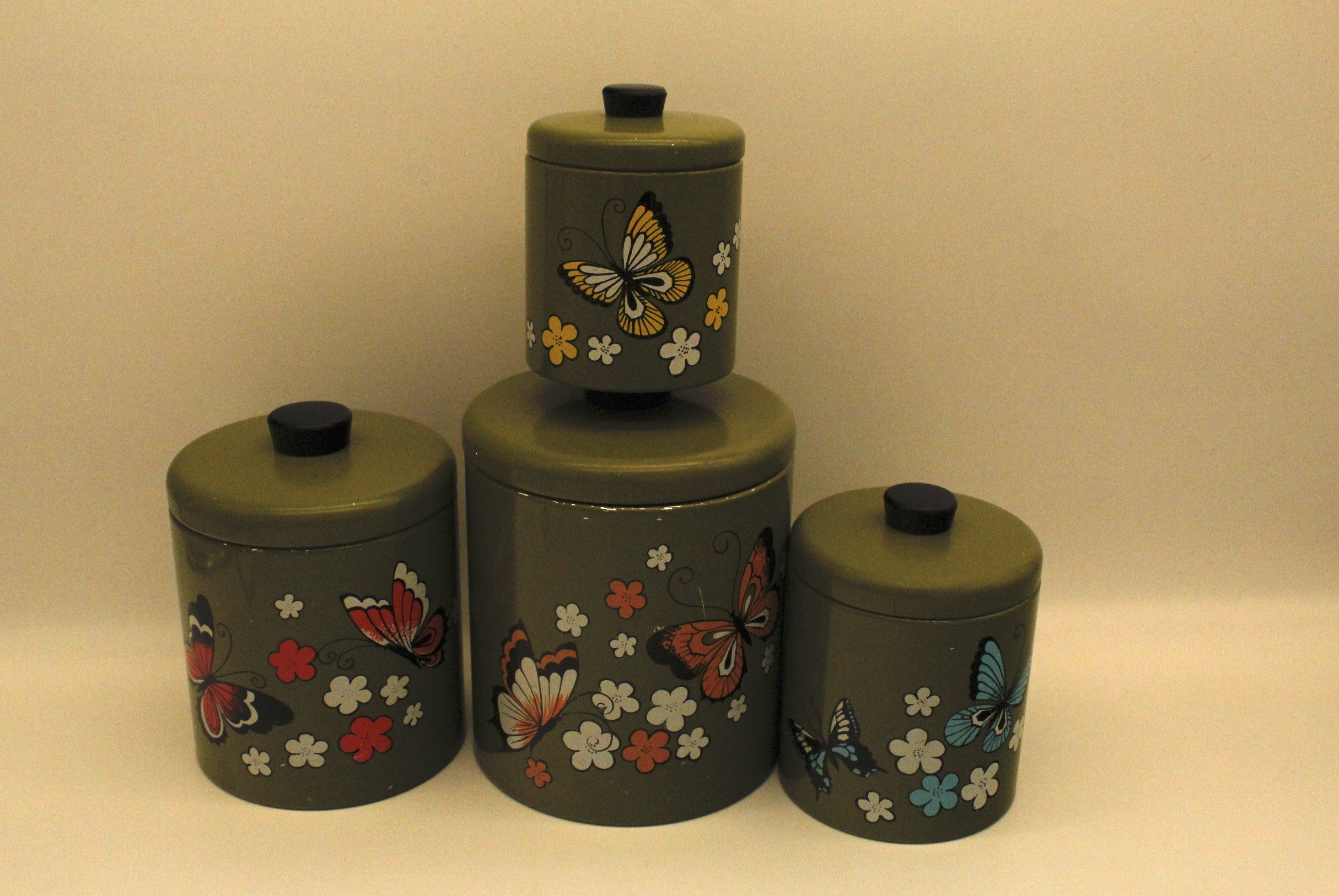 アンティーク　ランズバーグ社　ティン缶　4個セット アンティーク ランズバーグ キャニスター(ブラック)4缶セット