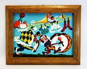 Vintage Marching Clown & Monkey Paint-By-Number w/Wood Frame (E4066)