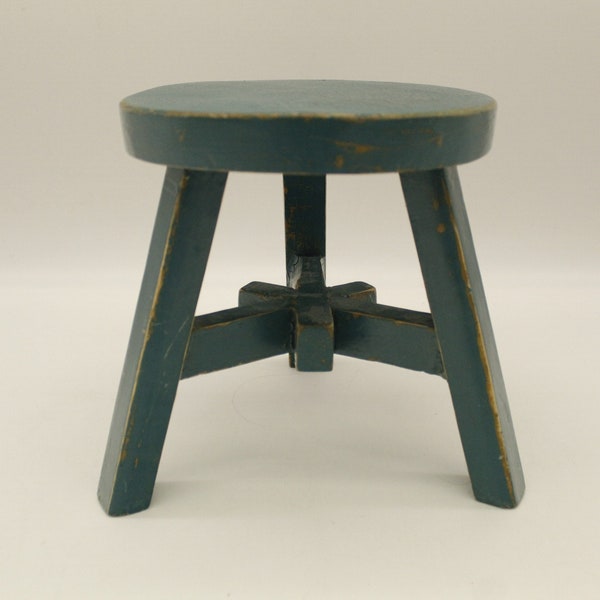 Vintage Tony Blue Three Legged Wood Stool (V10224)