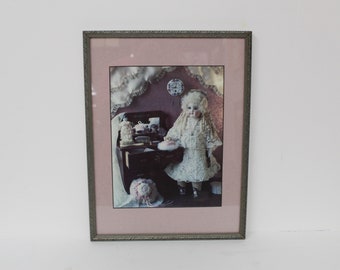 【antique doll】lithograph vintage Vintage Victorian Doll Print in 17.75 X 13.75 Wood Frame (V6889