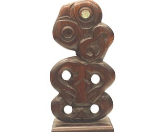 Vintage Tiki Maori New Zealand Carved Wood Statue (S335)