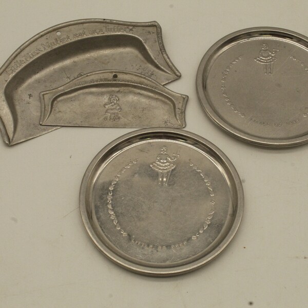 Vintage Little Aluminum Dishes Sweep Pans Miss Muffet, Jack Horner & Lil' Bo Peep (V10215)