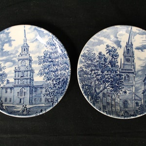Vintage Liberty Blue &#39;Historic Colonial Scenes&#39; Small Trinket Plates, Set of 2 (V634)