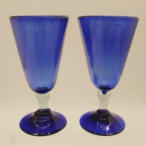 Vintage Cobalt Blue Wine Goblets, Set of Two (S213)