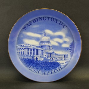 Vintage Blue Washington DC Travel Souvenir Decorative Plate (E12151)