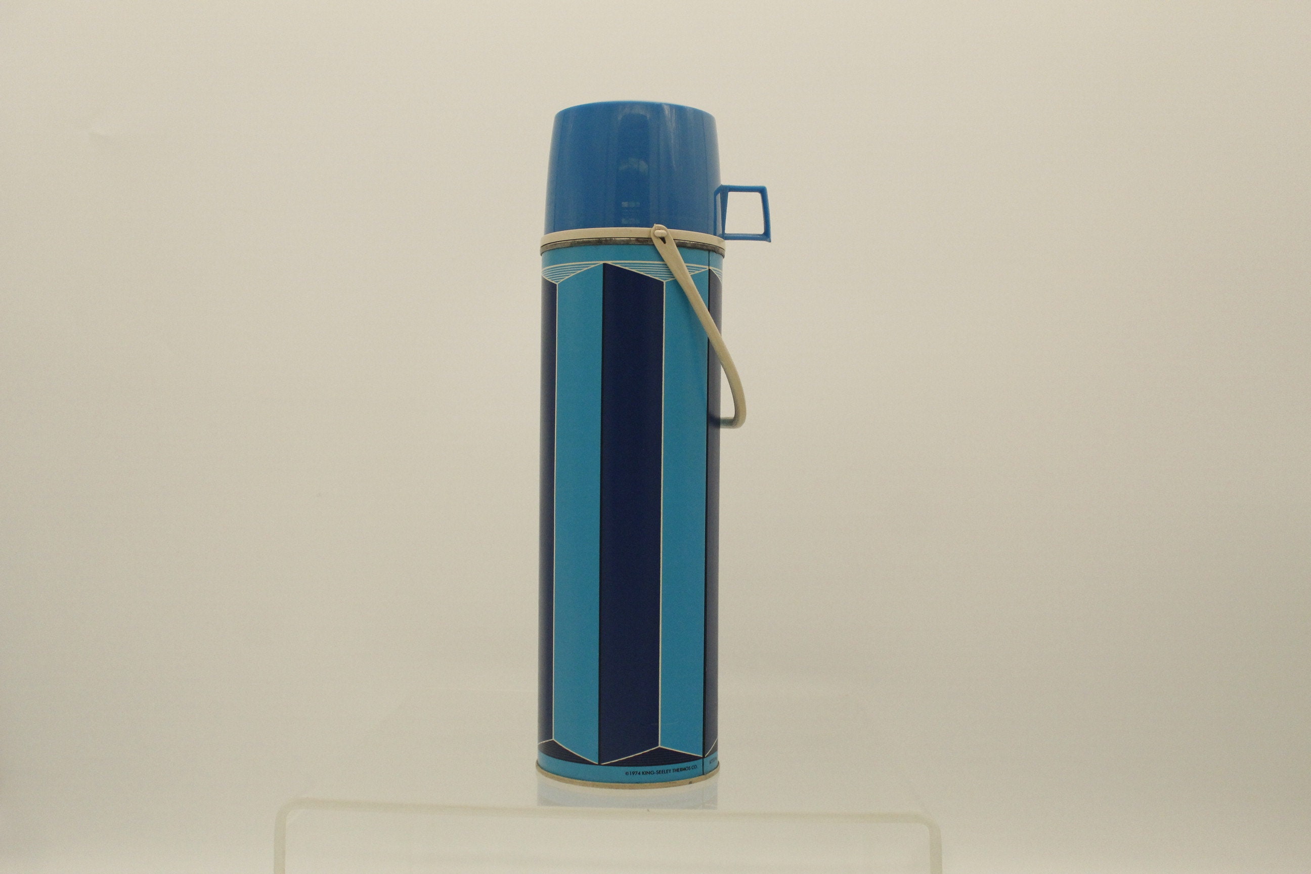 THERMOS リヴァイ Vintage Thermos Blue Vertical Stripes 1974 King Seeley Cup Handle