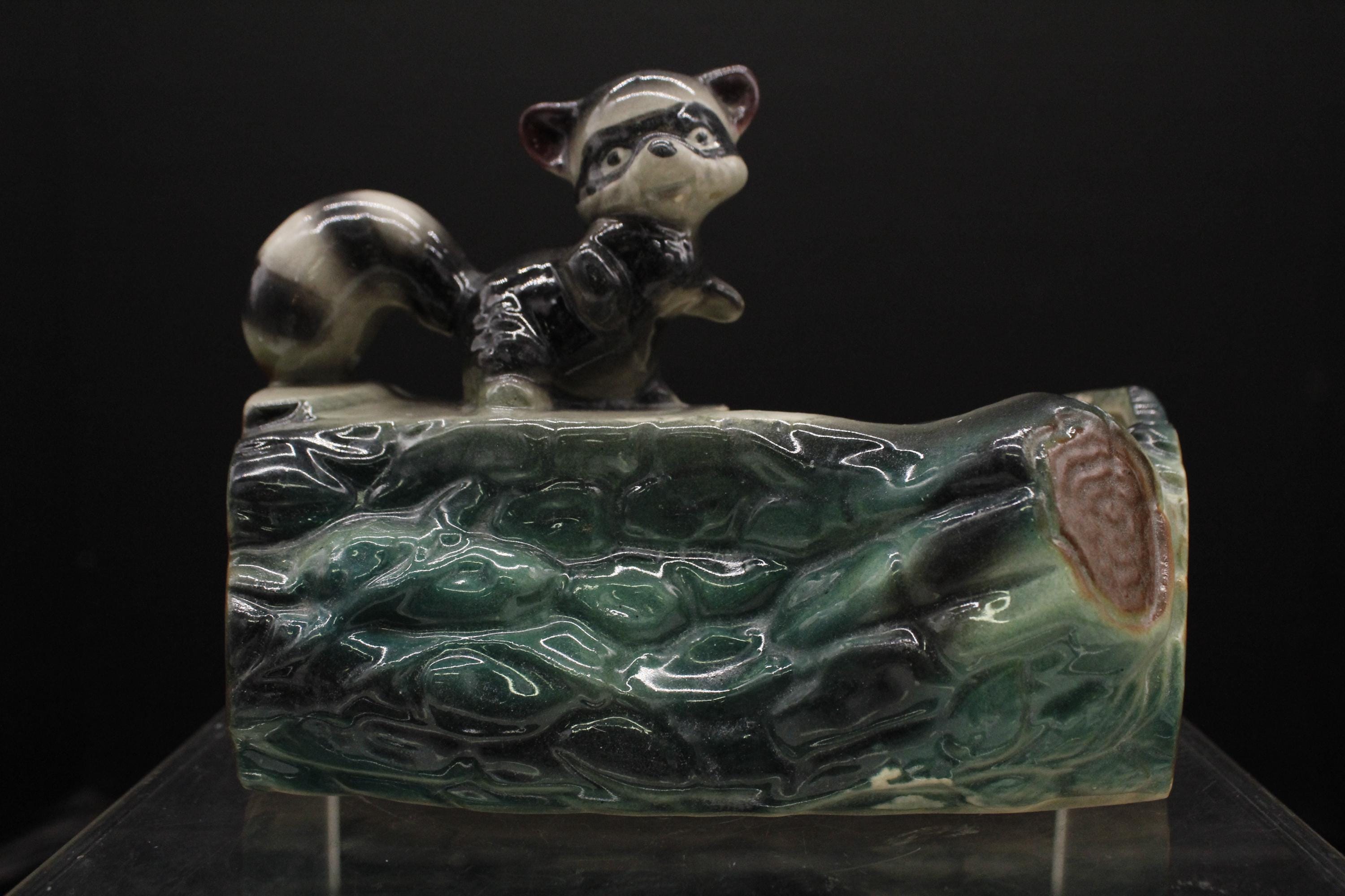 Vintage Mocoy Raccoon on Log Planetary Pottery 1950s/1960s