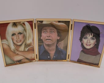 Vintage Tri Fold Brass Pictures with Three's Company (S4573)