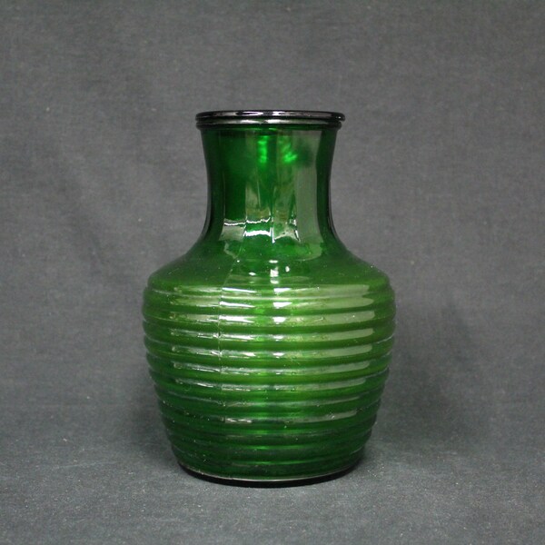 Vintage Anchor Hocking Forest Green Green Ribbed Fridge Glass Container With Lid (V4713)