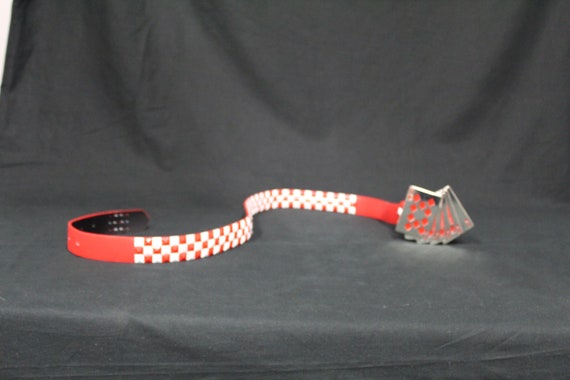 Vintage Red & White Checkered Belt w/ Metal Playi… - image 4