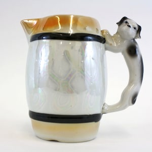 Vintage Lusterware Pitcher With Black/White Dog Shaped Handle (E6621)
