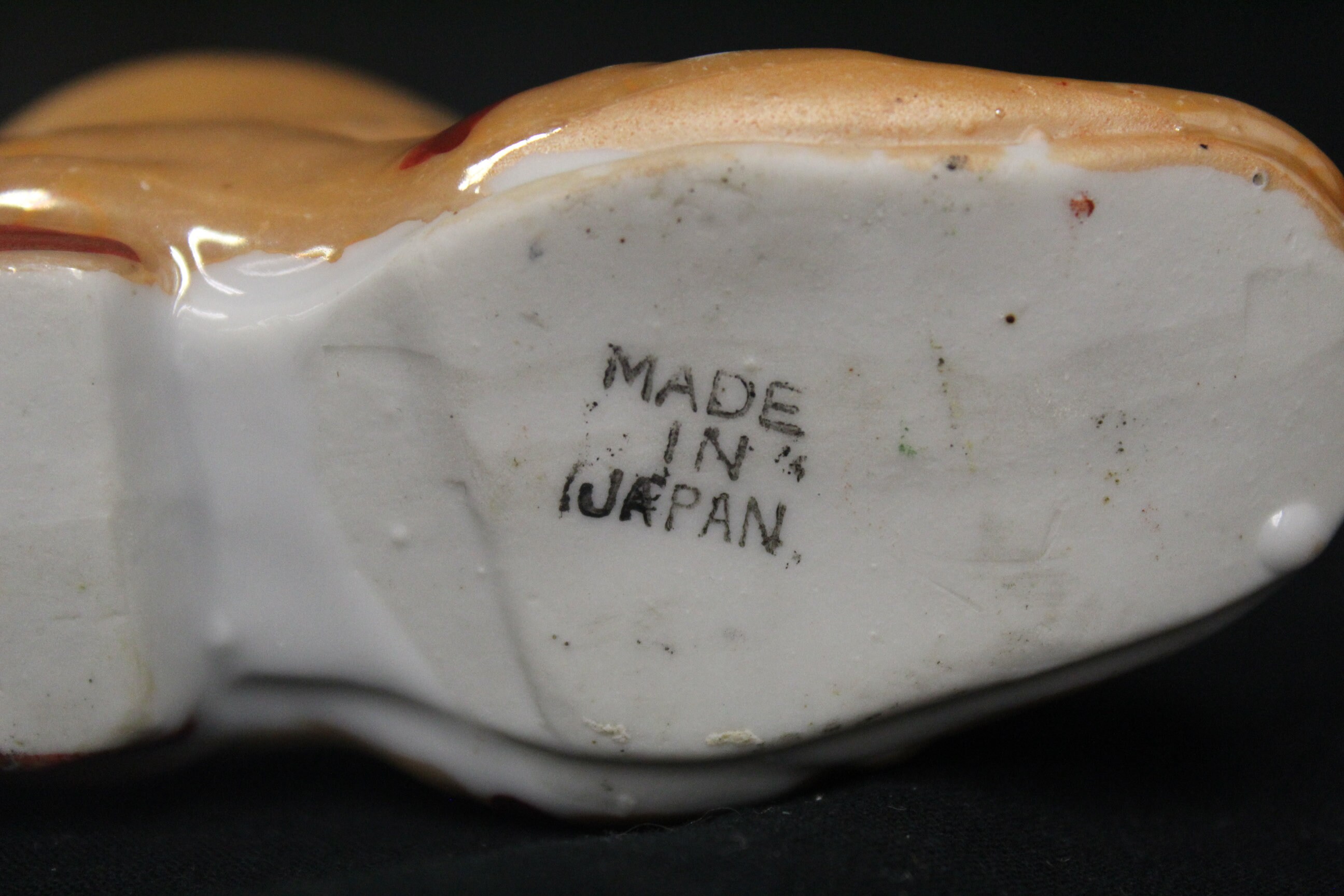 USA広告入シューホーン／1910s antique／アメリカ／Princess Vintage Iridescent Porcelain Japan Shoe With Mouse and