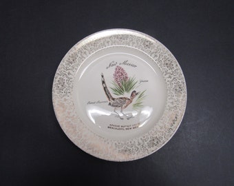 Vintage Gold Filigreed Edge New Mexico Road Runner Souvenir Plate (E10084)