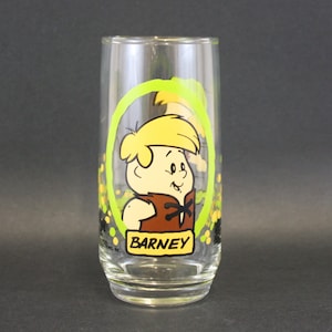 Vintage 1986 Flintstone Kids Barney Rubble Pizza Hut Glass (E6575)