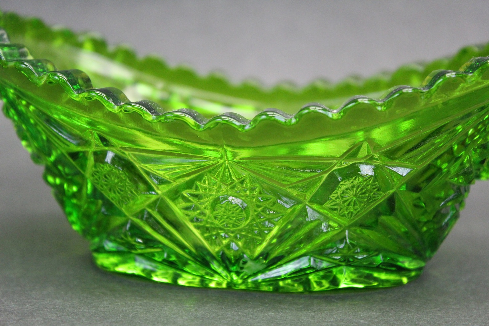 Vintage Bright Green Cut Glass Candy Dish V256 Etsy