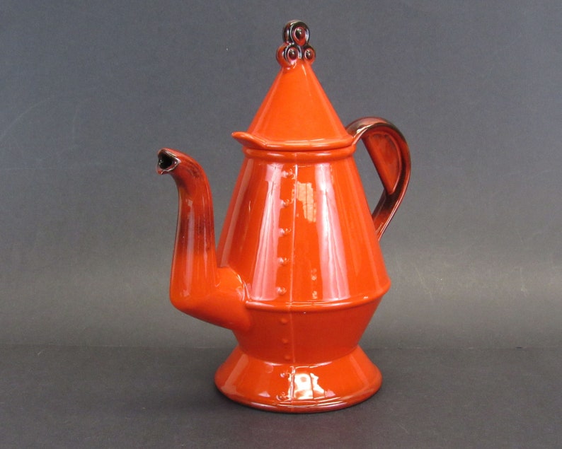 E11483 Vintage Poppytrail /'Red Rooster/' Dark Orange and Black Coffee Pot