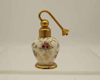 Vintage Limoge France Gold Perfume Floral Bottle No Squeezer (V9422)