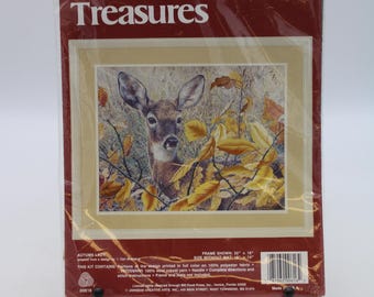 Vintage Needle Treasures Color Art Crewel Unopened USA Deer Autumn Lady (S4490)