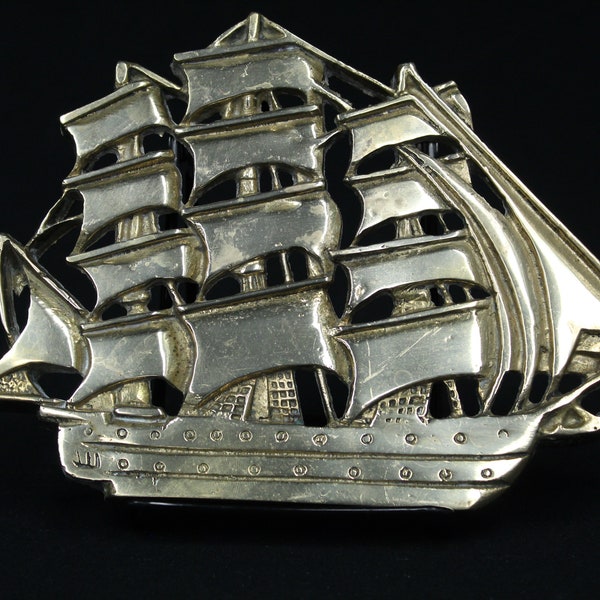 Vintage Ship Heavy Brass Trivet (V6639)