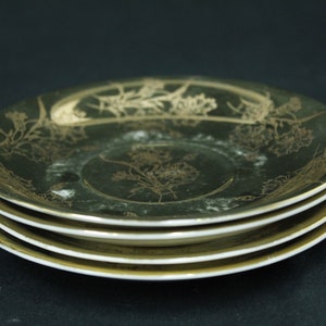Vintage California Regal Quality China Etched Floral 22 kt. Gold Saucers, Set of 4 (E771)