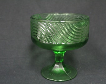 Vintage Green Glass Footed Pedestal Candy Dish (V2036)