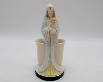 Vintage Madonna and Child Reddish Blonde with Baby Jesus Blue Robe Japan Planter (S4559)