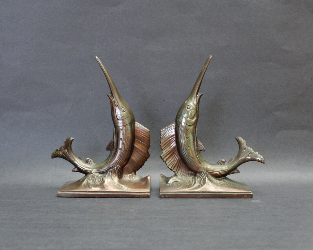 Vintage Bronzed Philadelphia Hand Cast Swordfish Bookends E12110 Etsy