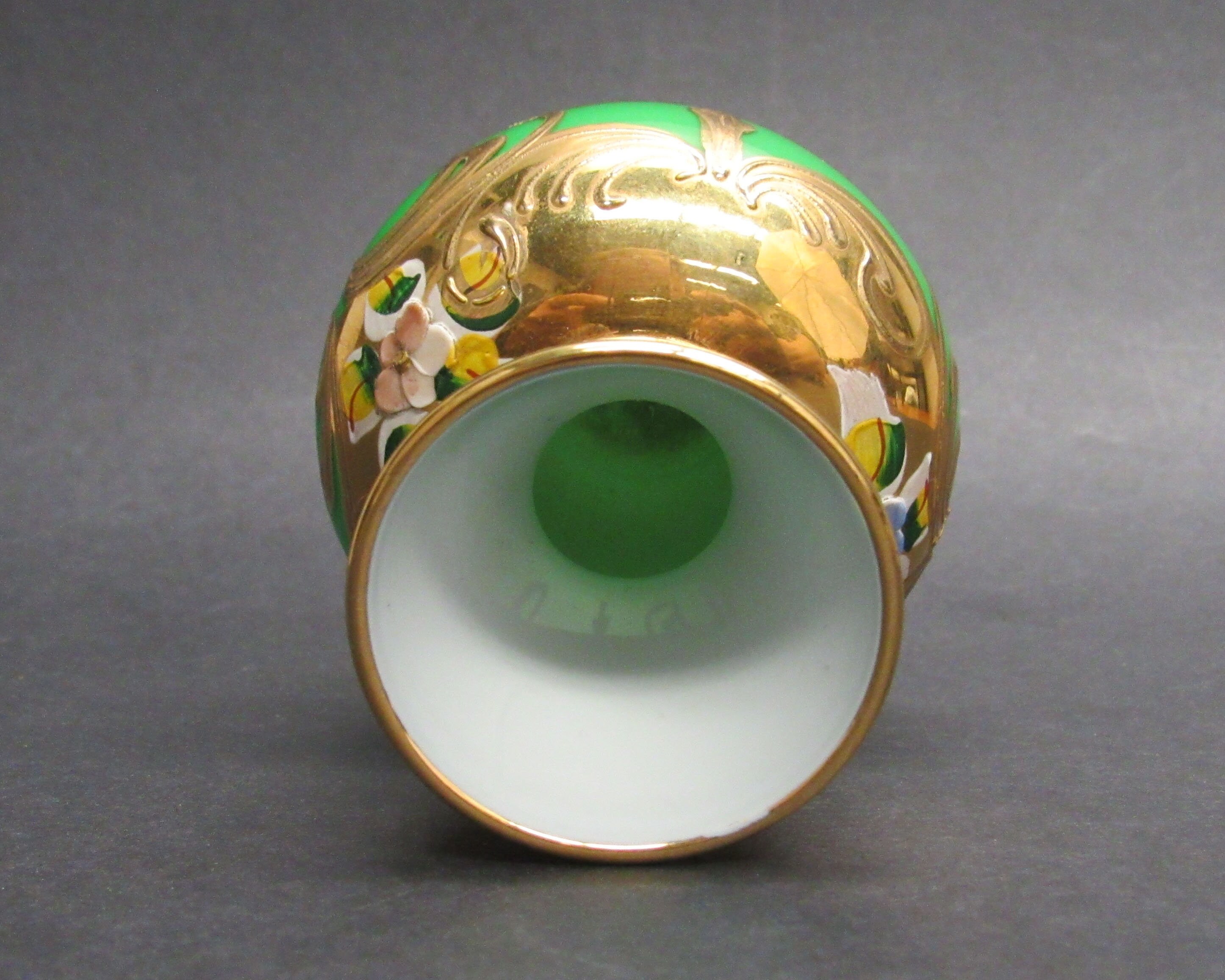 Vintage Small Green Glass Urn Shaped Vase with Heavy Gold Etsy