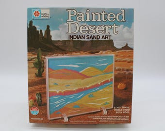 Vintage Painted Desert Indian 1976 Sand Art Craft in Box (S4553)