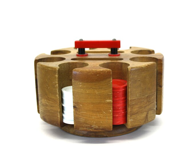 Vintage Wooden Poker Chip Holder W/ Box of 100 Poker Chips E1921 Etsy