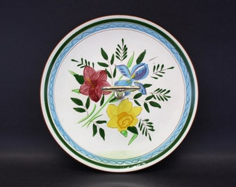 Vintage Stangl Platter with Hand-Painted Flowers & Metal Handle (E2595)