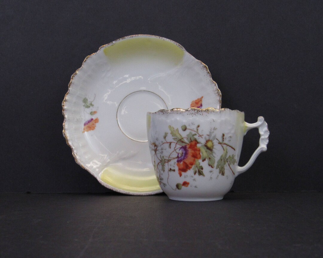Vintage German Bone China Cup & Saucer With Orange Floral Etsy