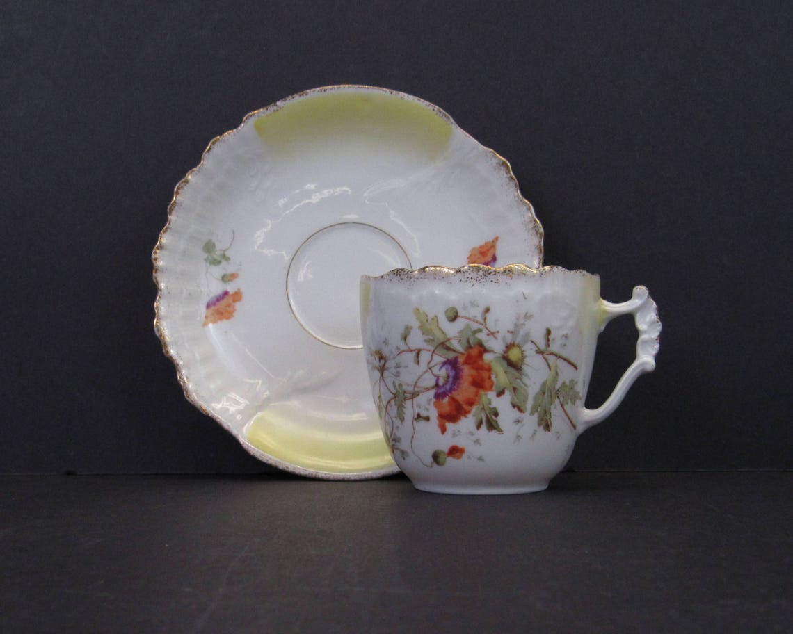 Vintage German Bone China Cup & Saucer With Orange Floral Etsy
