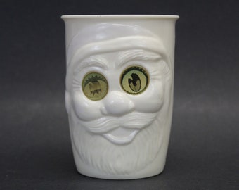 Vintage Lenticular Eye White Plastic Winking Santa Claus Tumbler (E12934)