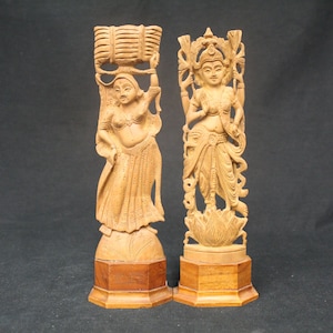 Vintage Wood Carved Small Indonesia Figurines, Set of 2 (V4884)
