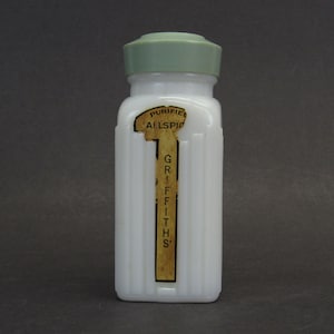 Vintage Milk Glass Jamaican Allspice Bottle with Green Lid (E10589)