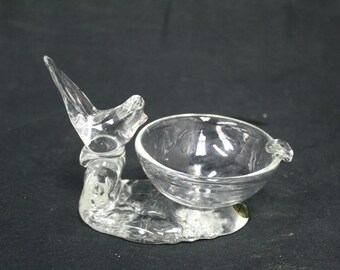 Vintage Clear Fused Glass Bird & Birdbath Ashtray by Action International Ltd (V3640)