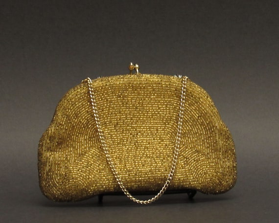 Vintage Ornately Beaded Golden Evening Bag (E1036… - image 2