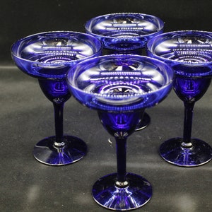 Vintage Dark Blue Margarita Glasses, Set of Four (V7225)
