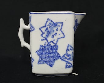 Vintage Blue and White Leaf Cream Pitcher (V616)