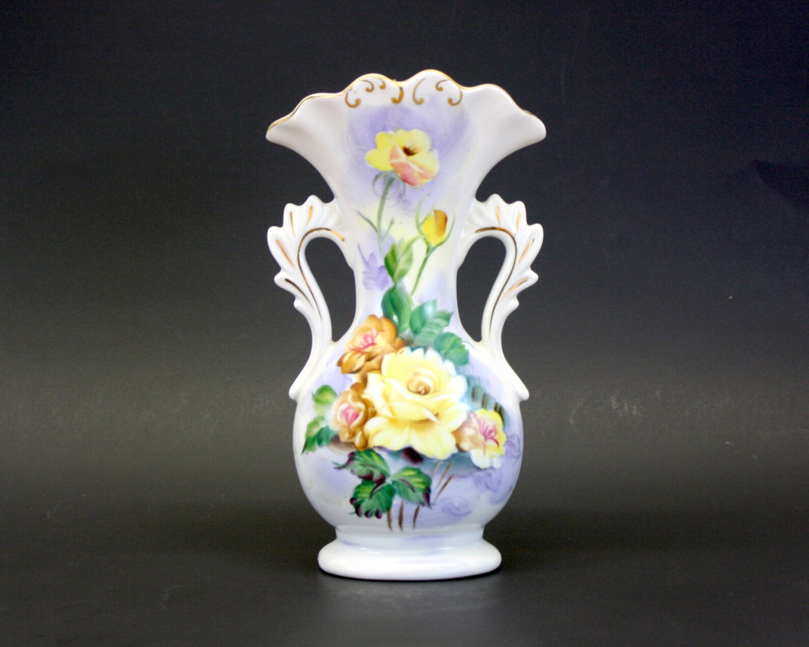 Vintage Ucago Ceramic Yellow Rose Vase w/Scalloped Top/Handles Etsy