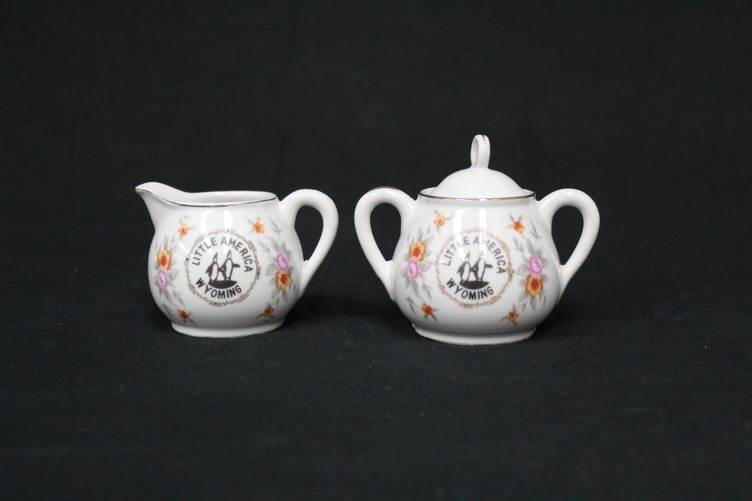 Vintage Little Wyoming Floral Creamer and Sugar Bowl With Lid Set V2517