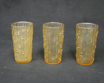 Vintage Lido Bamboo Yellow Set of Three Glass Tumblers (V3558)