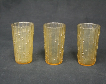 Vintage Yellow Glass Tumblers w/Bamboo Pressed Glass Pattern, Set of 3 [V3558]