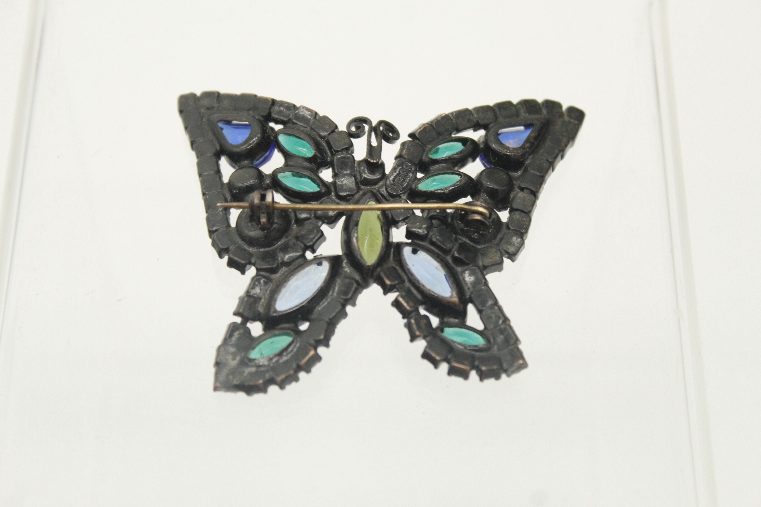 Vintage Weiss Blue Green Rhinestone Butterfly Brooch (V8924) - Etsy