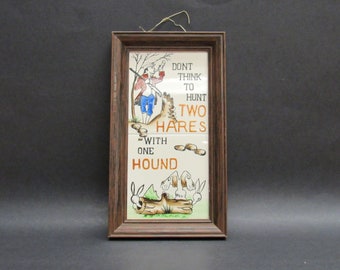 Vintage Novelty 'Two Hares with One Hound' Double Tile Wall Décor (E9893)