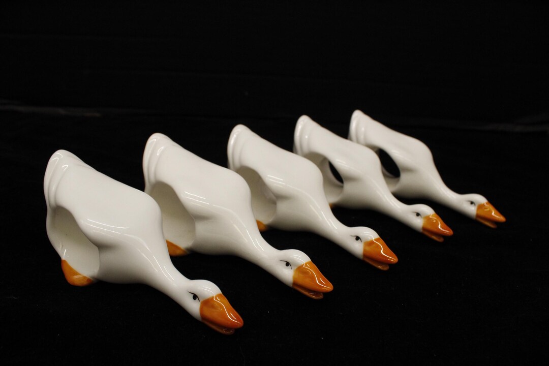 Vintage 80's Hand Painted Ceramic Geese Goose Napkin Rings With Head ...