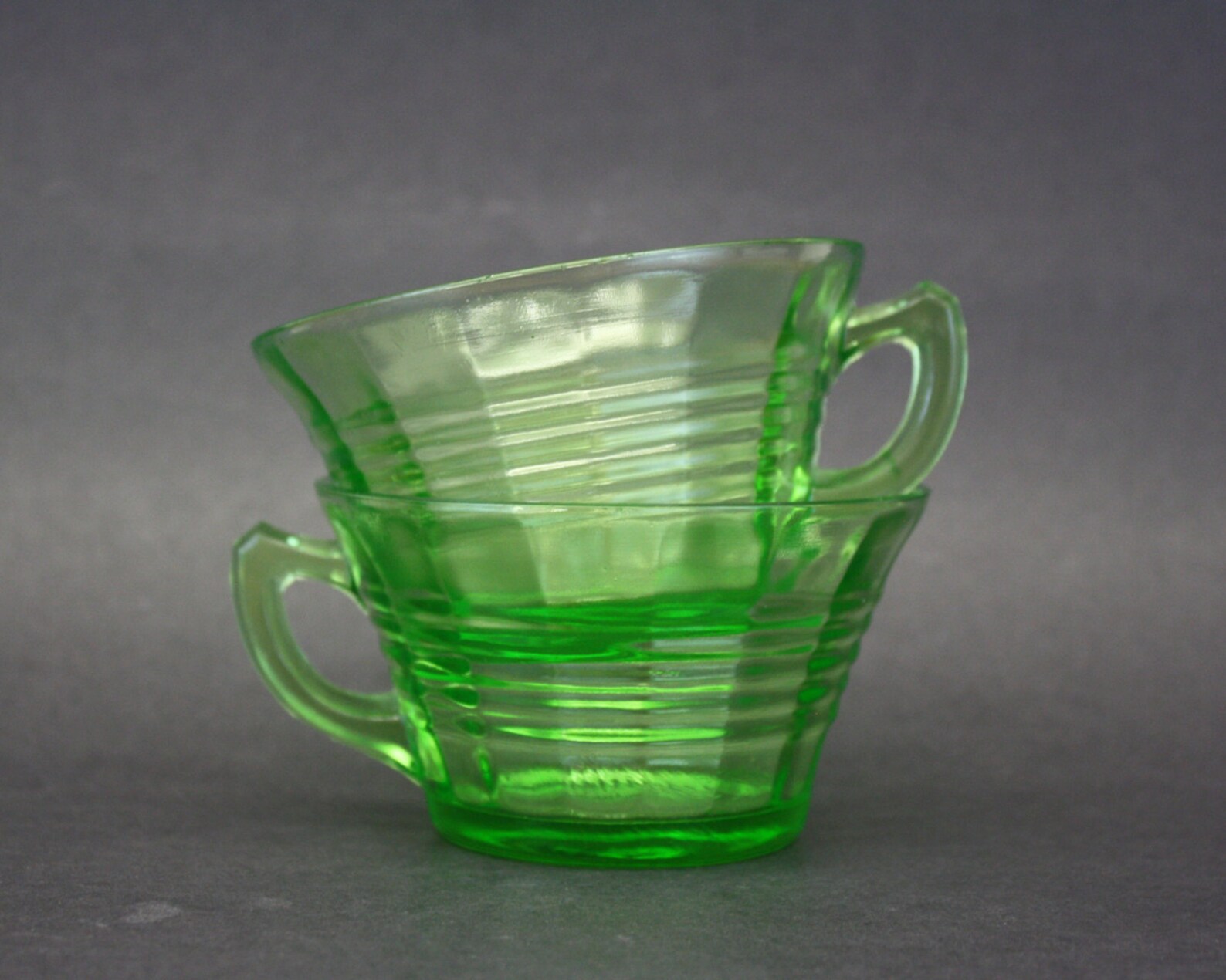 Vintage Green Depression Glass Tea Cups Set of 2 E7894 Etsy