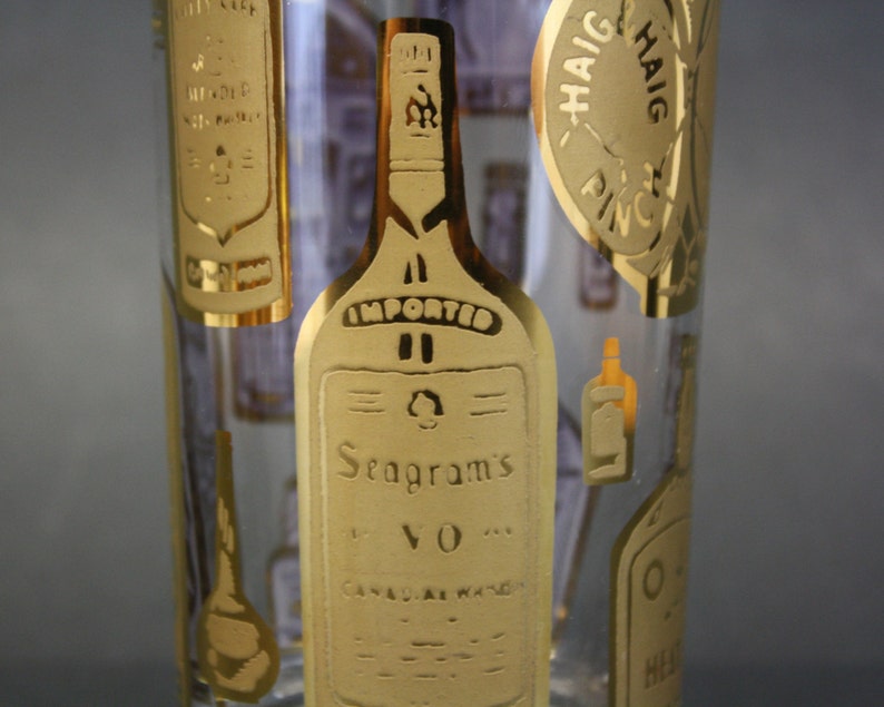 Vintage Mid Century Gold Liquor Bottle Cocktail Glasses Set Etsy